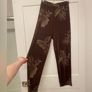 Chic Brown Leaf Print Women's Wide Leg Pants